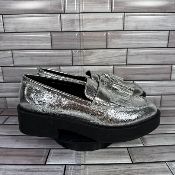 Steven New York Beryn Platform Kiltie Tassel Loafer In Silver Size 7.5-NEW - Picture 1 of 9